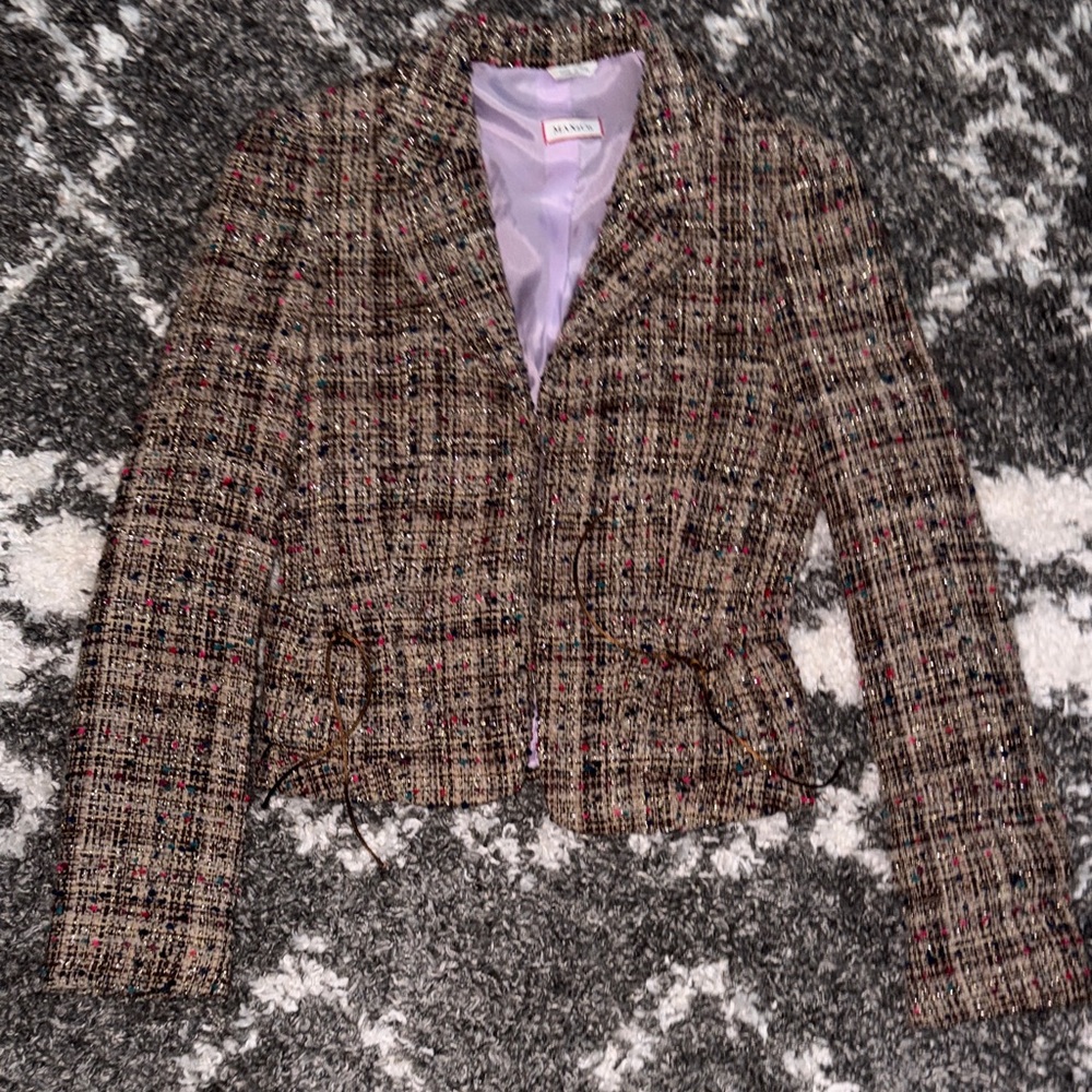 EUC Vintage Max&Co Multicolor Dotted Brown Tweed Blazer Jacket Womens Fitted - 8